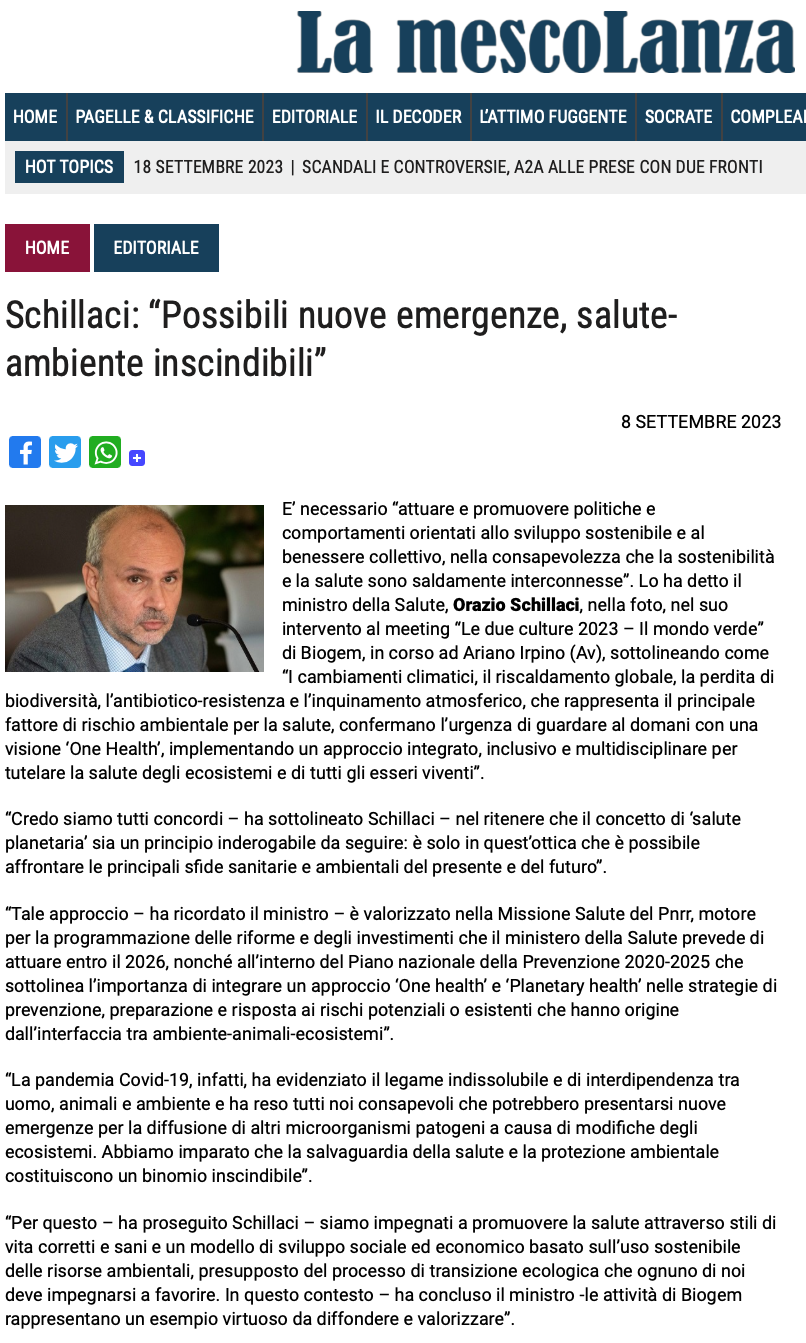Schillaci: “Possibili nuove emergenze, salute-ambiente inscindibili”